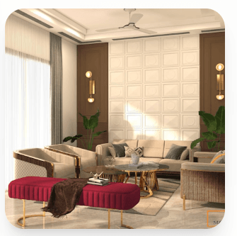 Luxury living room with wall paneling